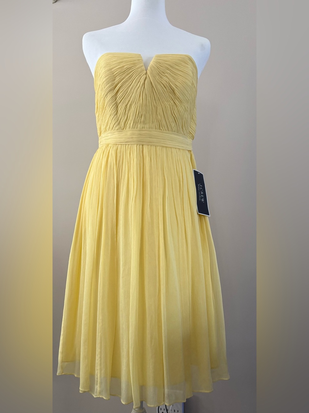 NWT J.Crew Nadia Silk Chiffon Strapless Pleated Dress Champagne Size 6